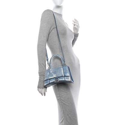 Balenciaga Nappa Denim Printed Small Hourglass Top Handle Bag Denim Blue 2 of 9
