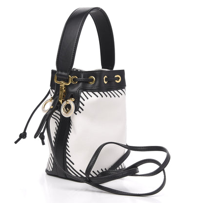 Fendi X JOSHUA VIDES Canvas Calfskin F is Mini Mon Tresor Bucket Bag White Black 3 of 10