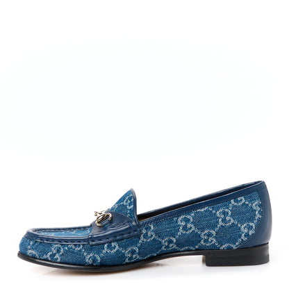 Gucci New Denim GG Malaga Kid Womens Horsebit Loafers 37 Blue Agata 1 of 9
