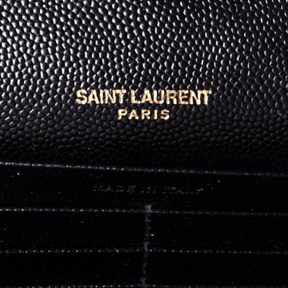 Saint Laurent Grain De Poudre Matelasse Chevron Medium Monogram Chain Wallet Black 6 of 9