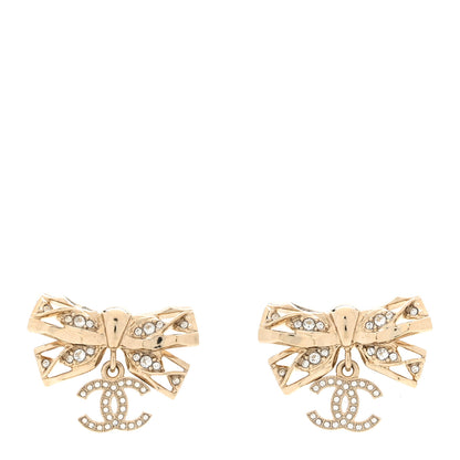 Chanel Crystal CC Bow Drop Earrings Gold 1 of 5