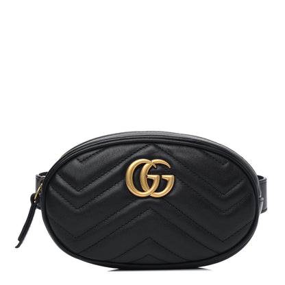 Gucci Calfskin Matelasse GG Marmont Belt Bag 85 34 Black 1 of 4
