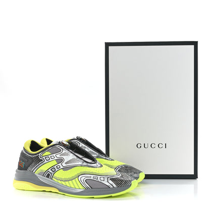 Gucci Fabric Mens Ultrapace R Mid Top Sneakers 10 Grey Neon Yellow Silver Loess 9 of 9