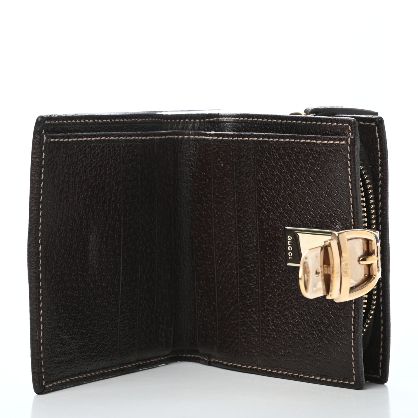Monogram Buckle Compact Wallet Brown