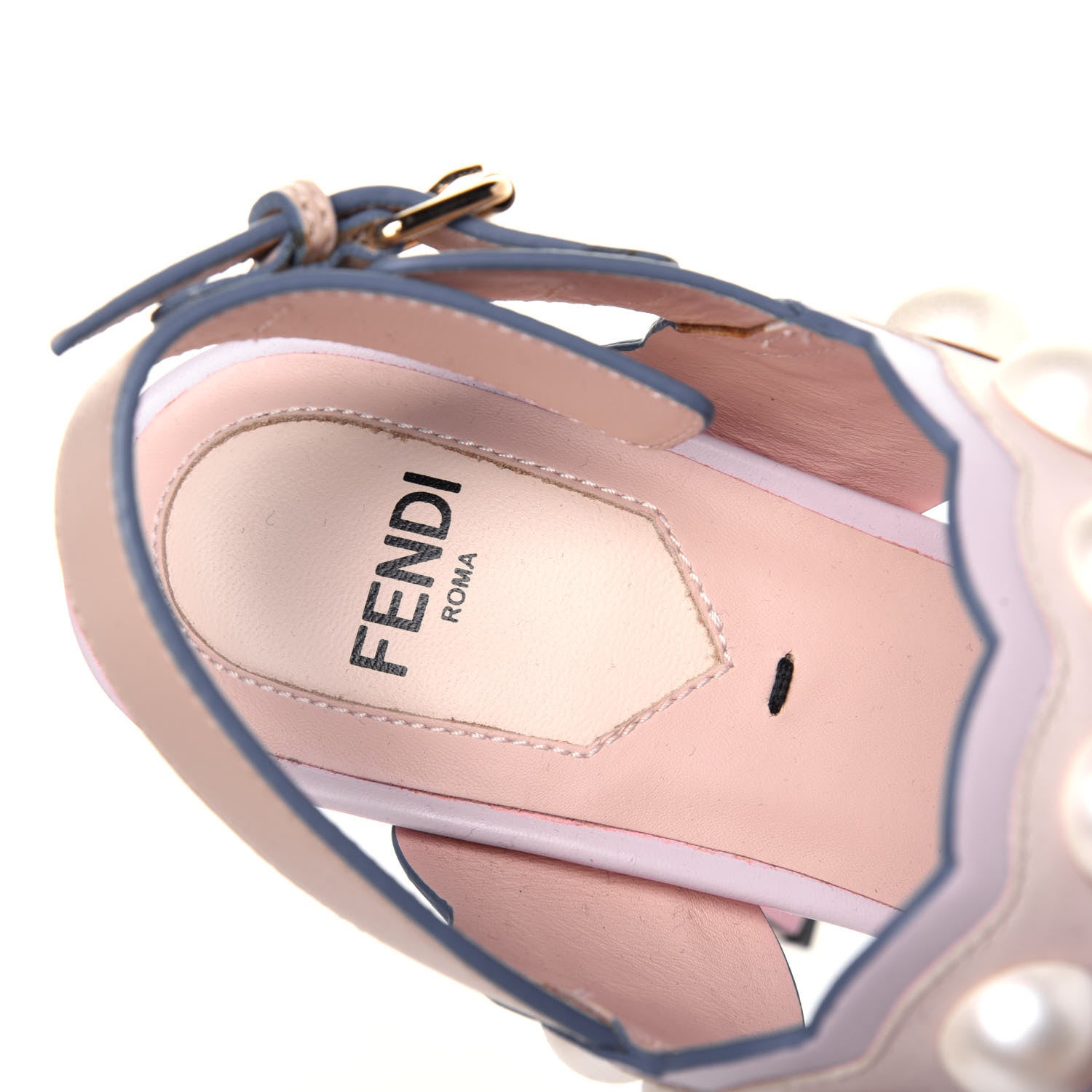 Fendi Calfskin Scalloped Pearl Studded Flower Embellished Platform Sandals 35 Beige Multicolor 7 of 14
