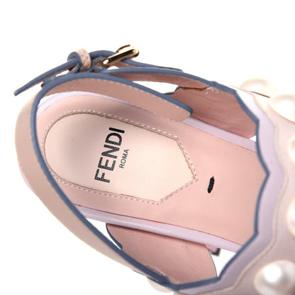 Fendi Calfskin Scalloped Pearl Studded Flower Embellished Platform Sandals 35 Beige Multicolor 7 of 14