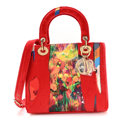 Christian Dior X SHARA HUGHES Velvet Calfskin Printed Medium Lady Dior Art Red Multicolor 1 of 10