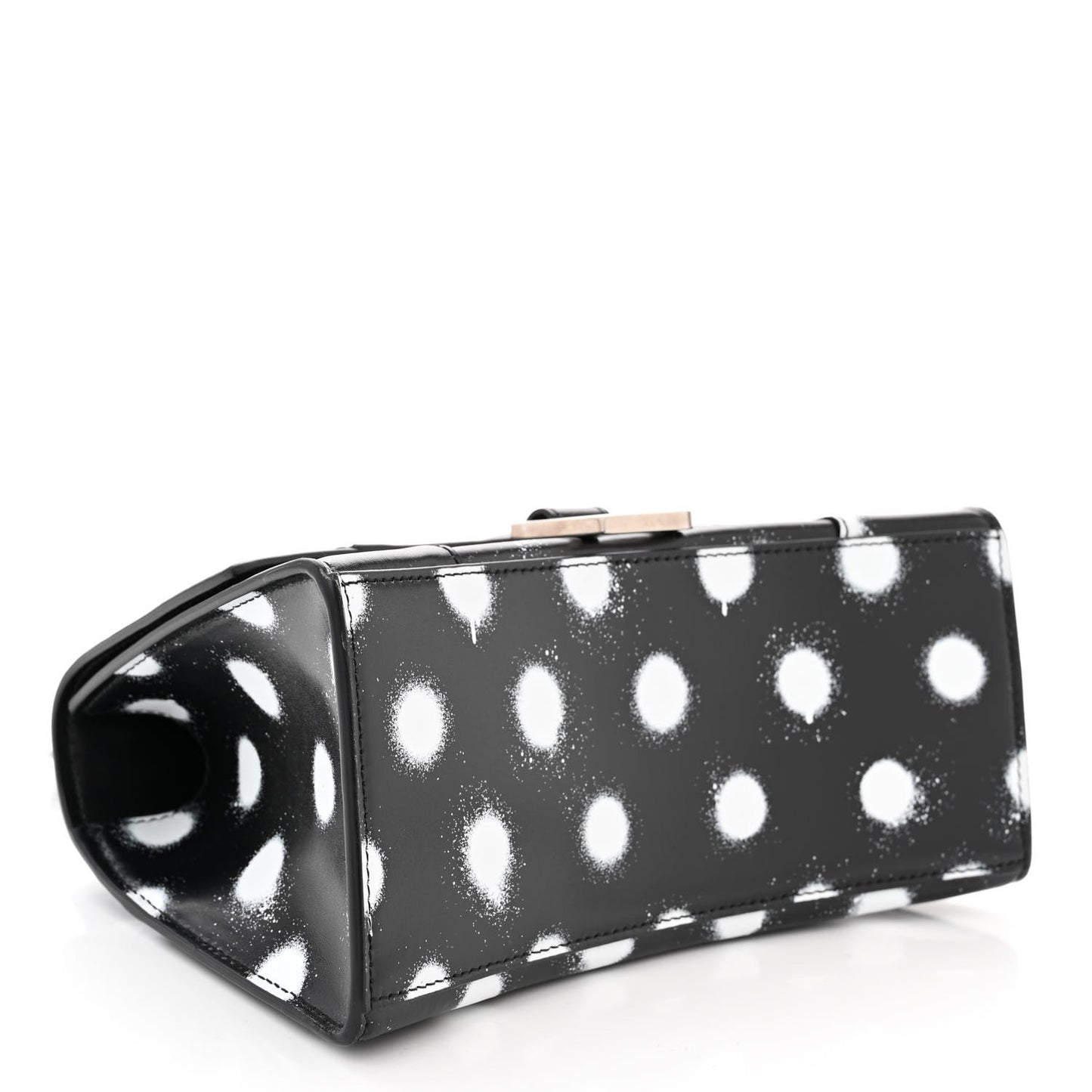 Smooth Calfskin Spray Polka Dot Small Hourglass Top Handle Bag Black White