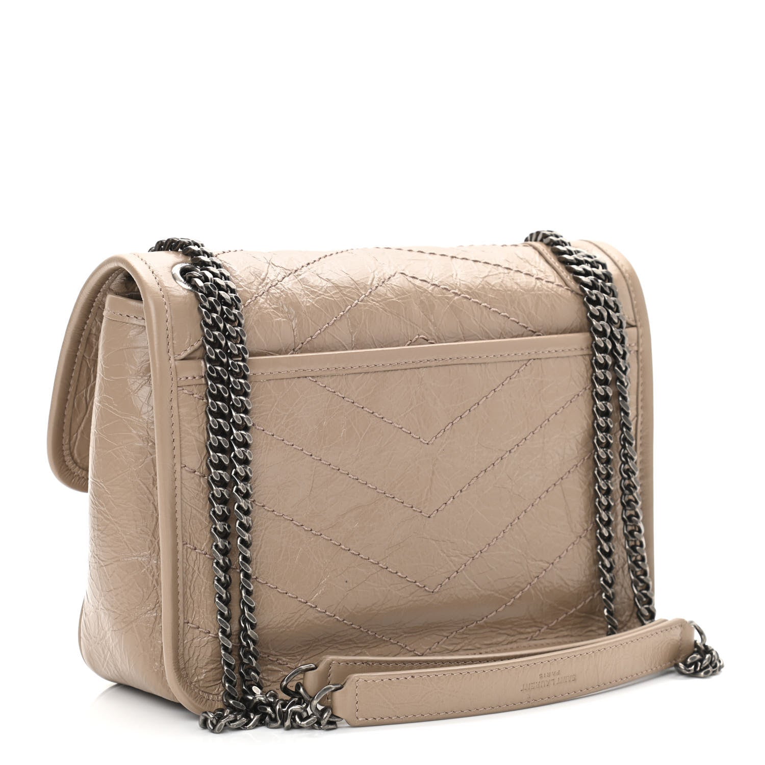 Saint Laurent Crinkled Calfskin Matelasse Monogram Baby Niki Chain Satchel Light Taupe 3 of 11