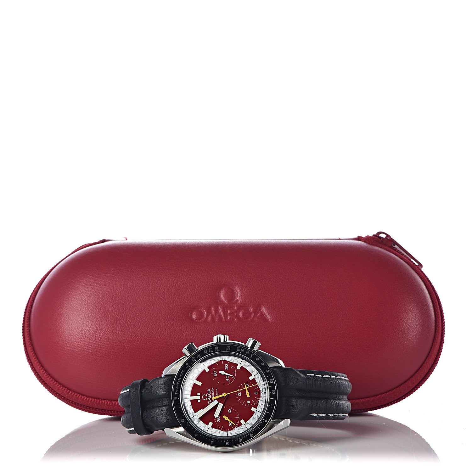 Omega Stainless Steel Calfskin 39mm Speedmaster Schumacher Chronograph Automatic Watch Red 3510.61.00 10 of 10