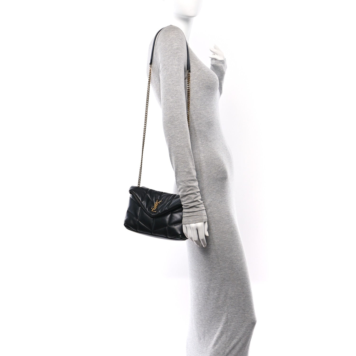 Saint Laurent Lambskin Quilted Toy Loulou Puffer Monogram Chain Satchel Black 2 of 15