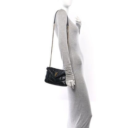 Saint Laurent Lambskin Quilted Toy Loulou Puffer Monogram Chain Satchel Black 2 of 15