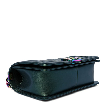 Chanel Iridescent Goatskin Quilted Medium Boy Flap Green 4 of 11