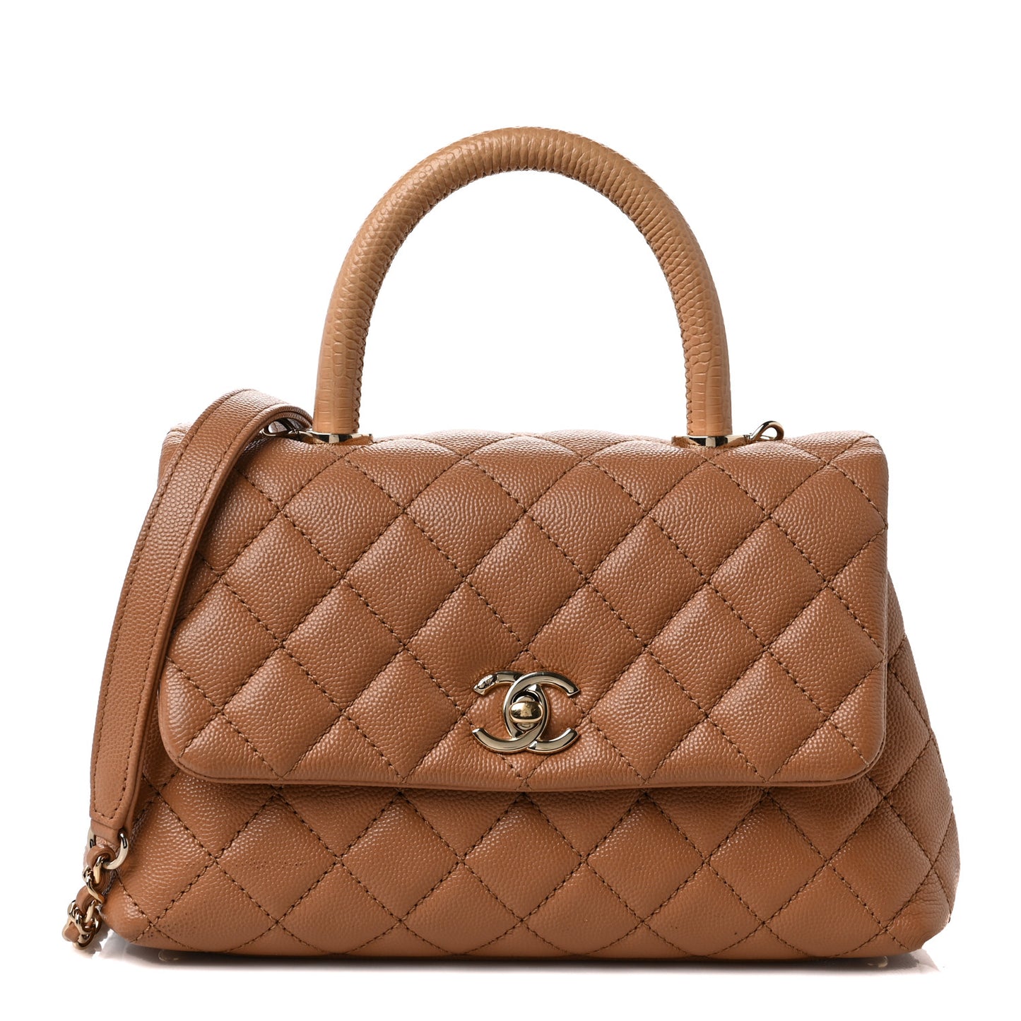 Caviar Quilted Lizard Embossed Mini Coco Handle Flap Brown