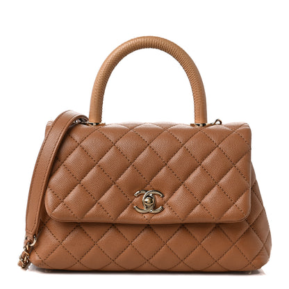 Chanel Caviar Quilted Lizard Embossed Mini Coco Handle Flap Brown 1 of 9