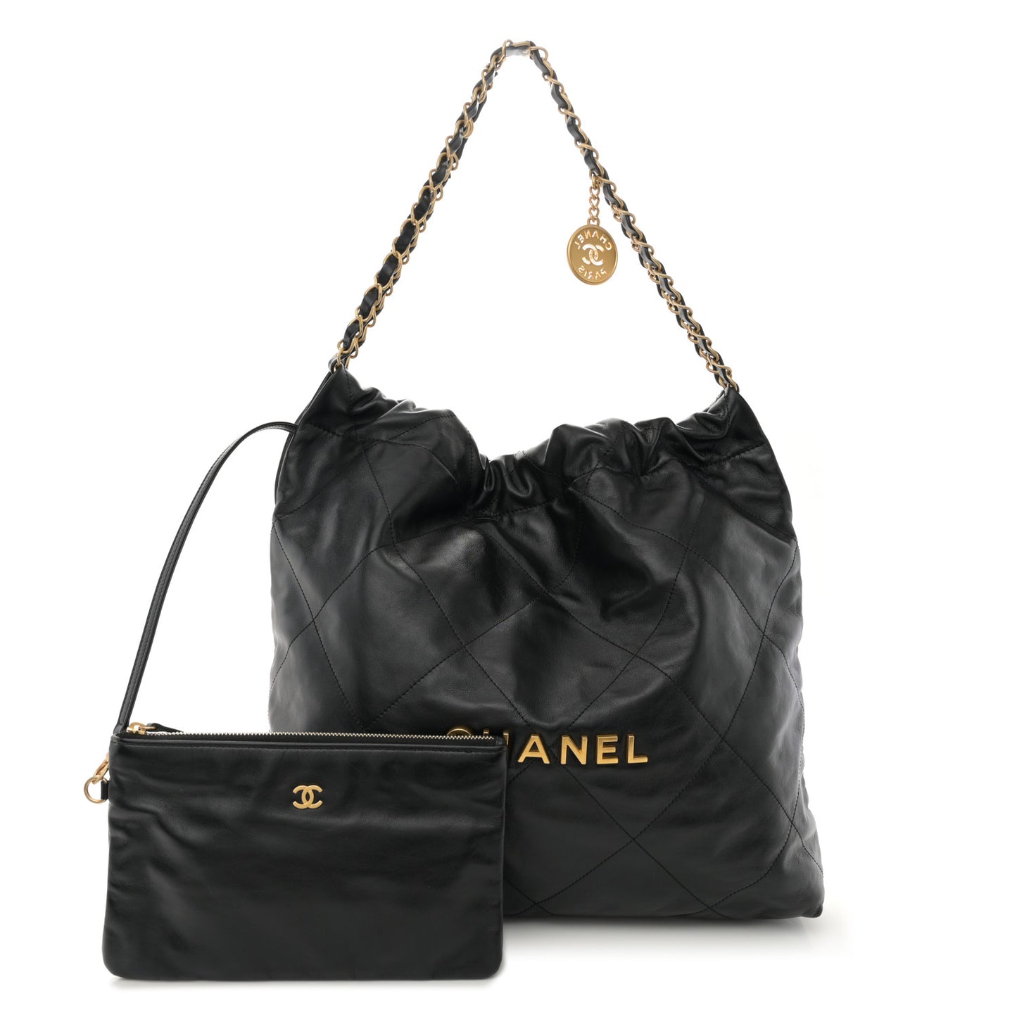 Shiny Calfskin Quilted Chanel 22 Black