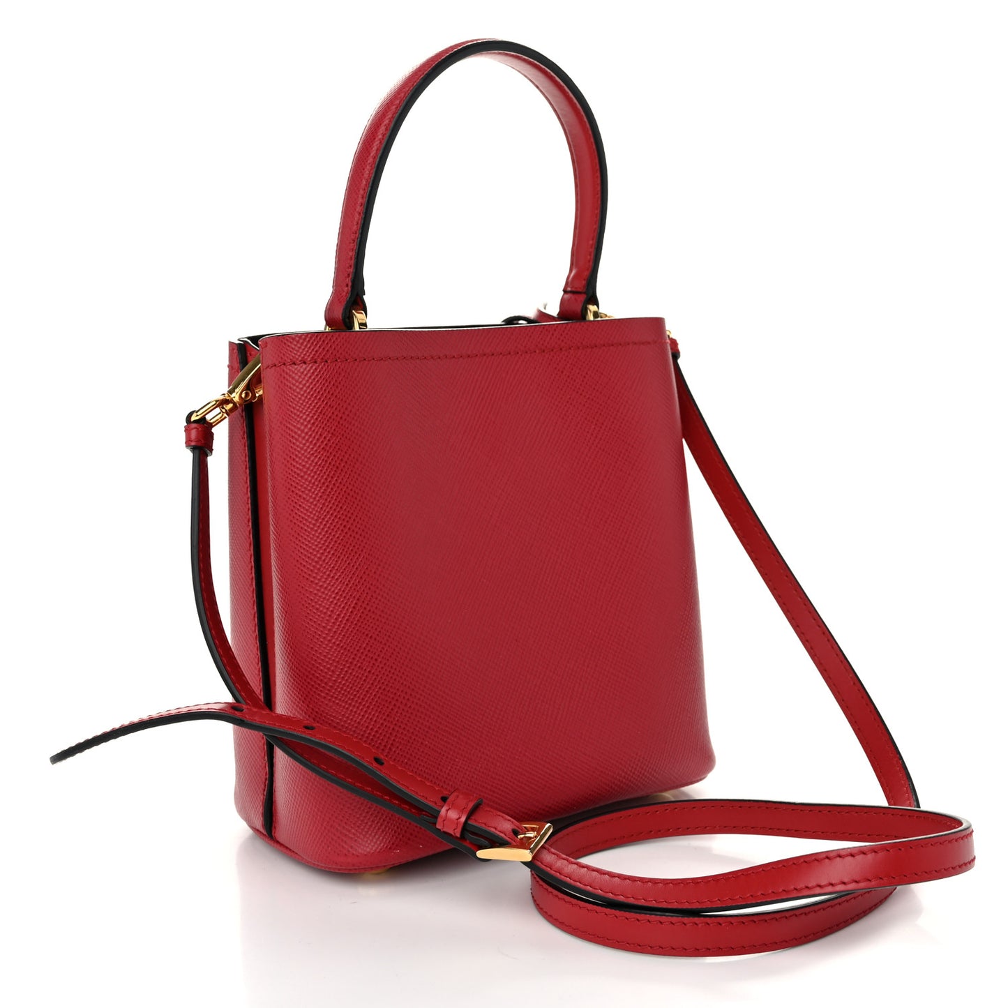 Saffiano Cuir Calfskin Embellished Panier Bucket Bag Fuoco