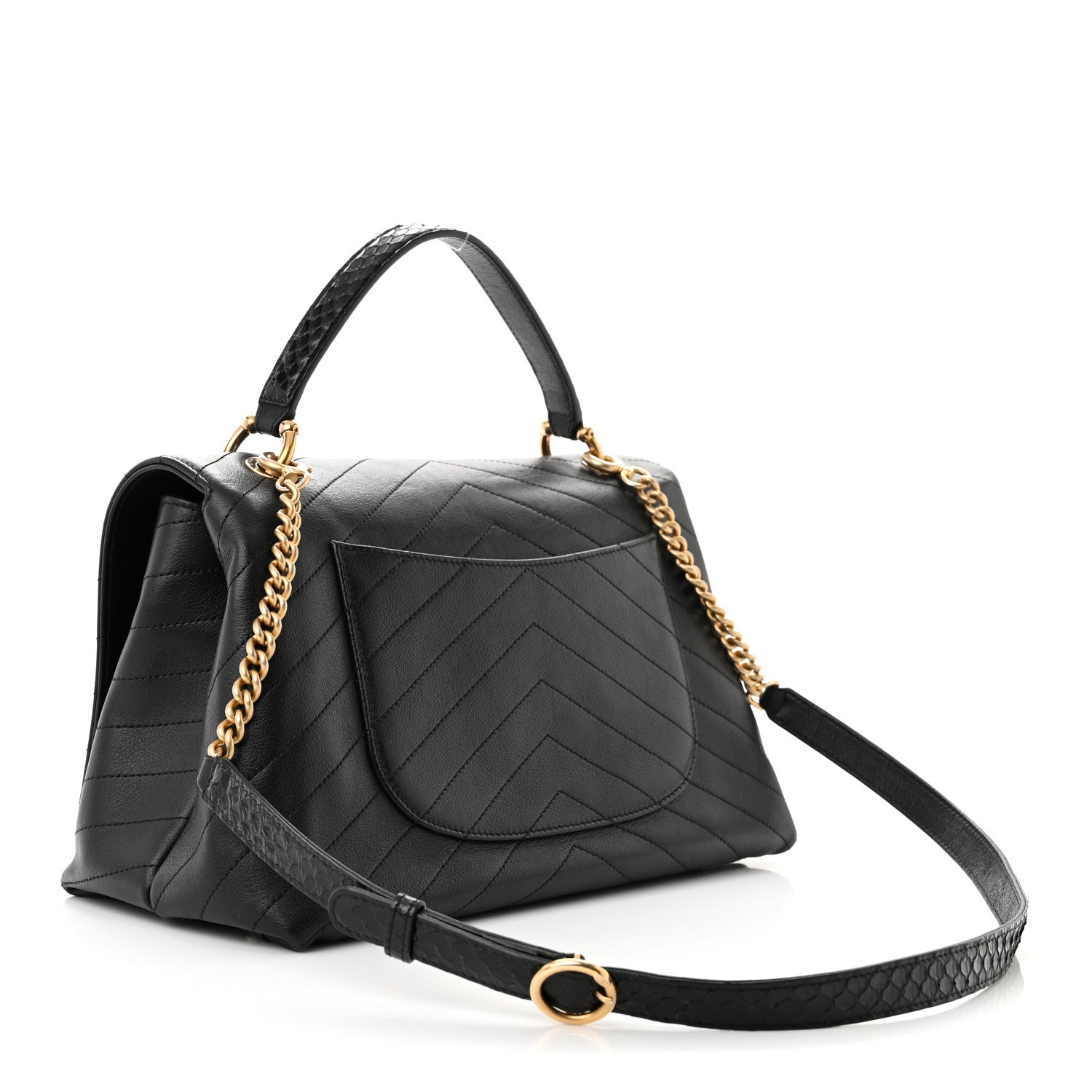 Chanel Grained Calfskin Elaphe Stitched Medium Chevron Chic Top Handle Flap Black 3 of 12