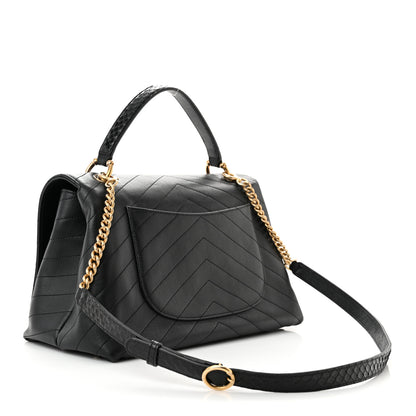 Chanel Grained Calfskin Elaphe Stitched Medium Chevron Chic Top Handle Flap Black 3 of 12