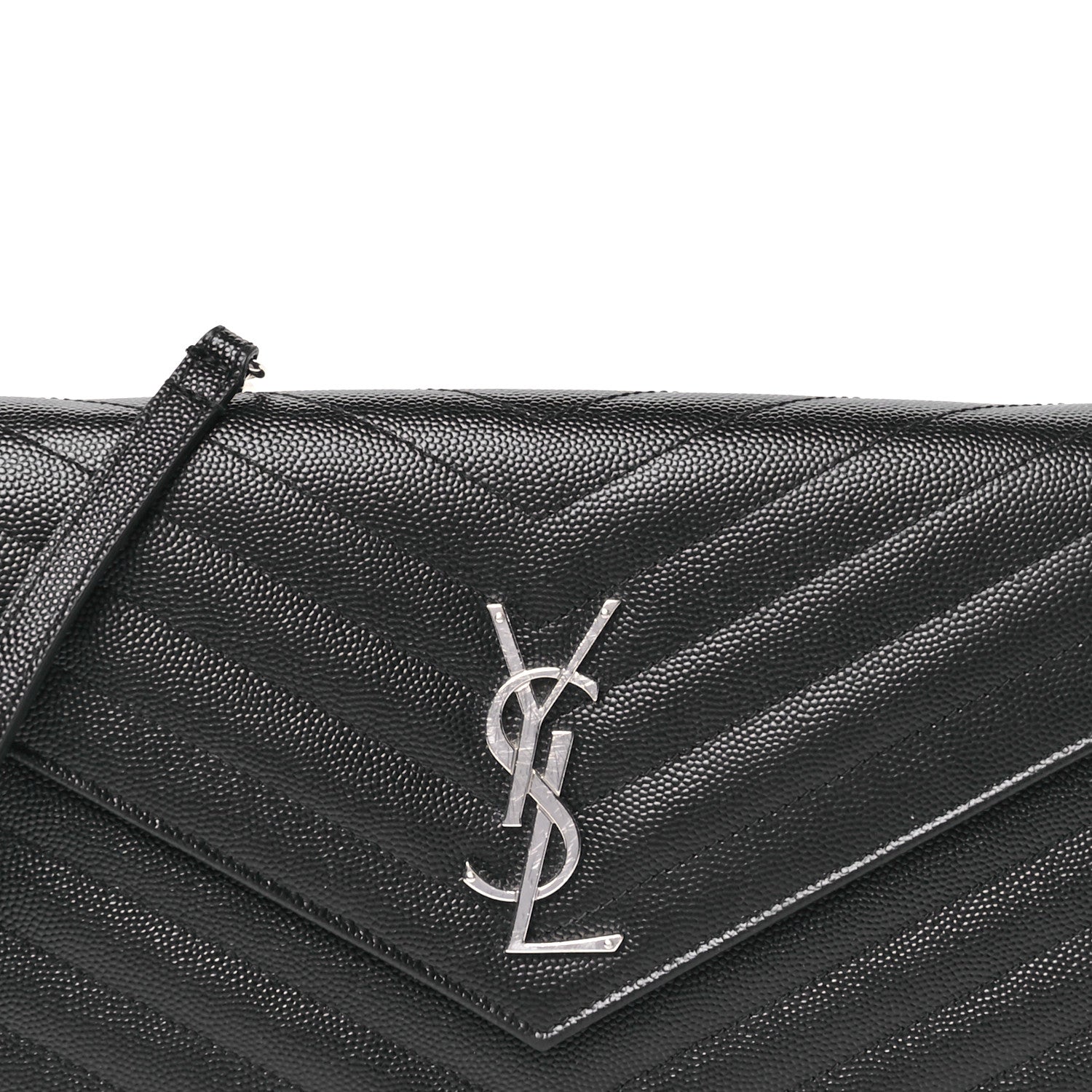 Saint Laurent Grain De Poudre Matelasse Chevron Monogram Chain Wallet Black 8 of 15