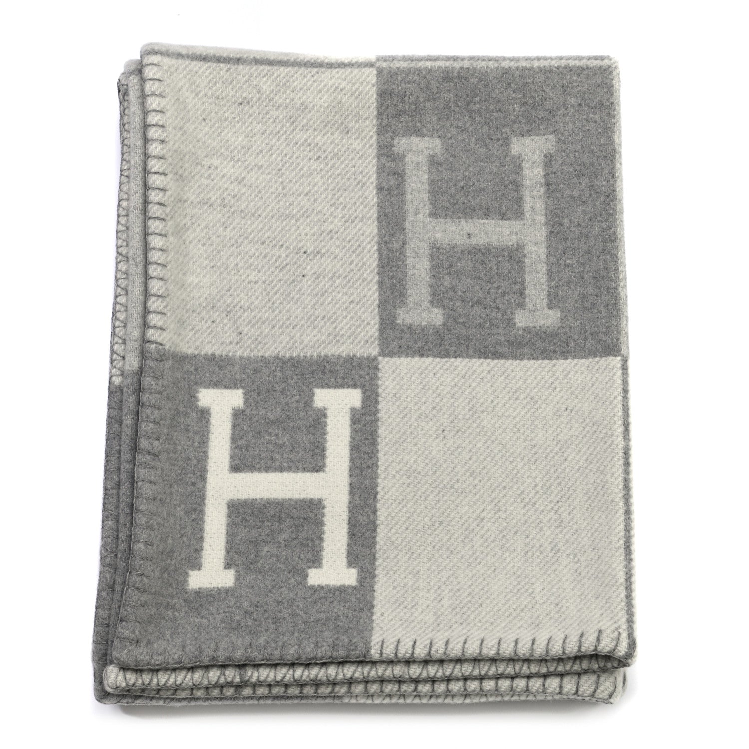 Hermes Wool Cashmere Avalon III Blanket Ecru Gris Clair 1 of 3