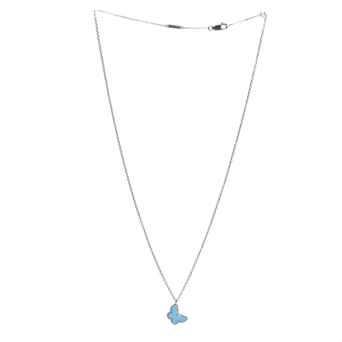 18K White Gold Turquoise Sweet Alhambra Butterfly Pendant Necklace