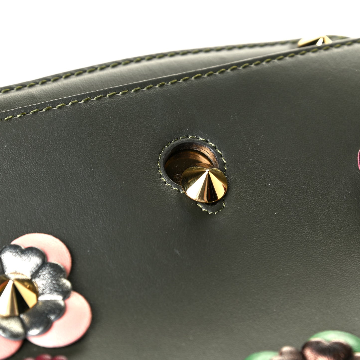 Vitello Baltico Nappa Flowerland Studded Small Dotcom Click Chain Satchel Verde Prato Multicolor