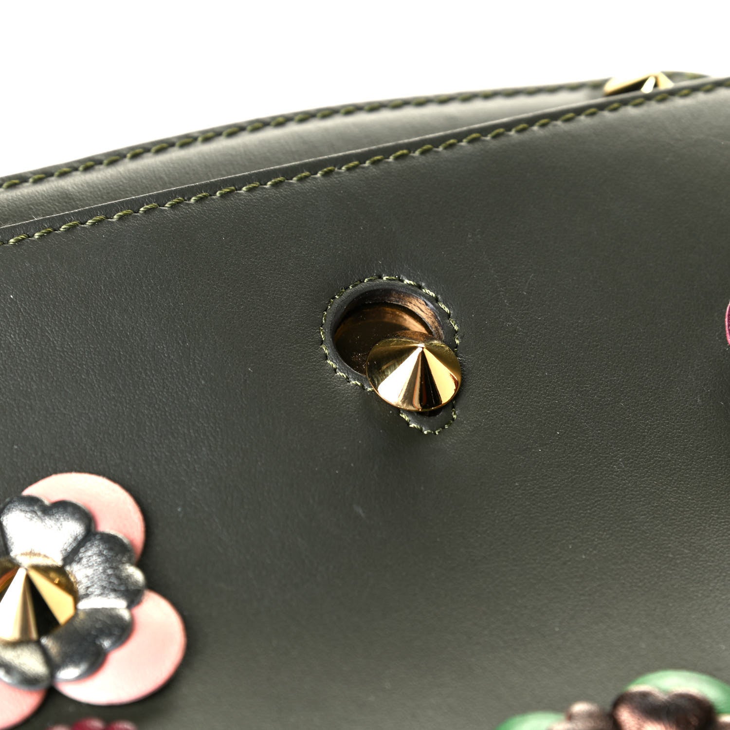 Fendi Vitello Baltico Nappa Flowerland Studded Small Dotcom Click Chain Satchel Verde Prato Multicolor 12 of 12