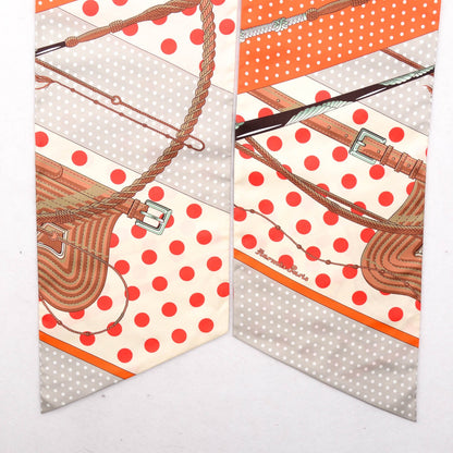 Hermes Silk Clic Clac à Pois Maxi Twilly Orange Gris Perle Blanc 4 of 4