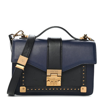 MCM Calfskin Coated Canvas Studded Small Marien Satchel Maritime Blue 1 of 8