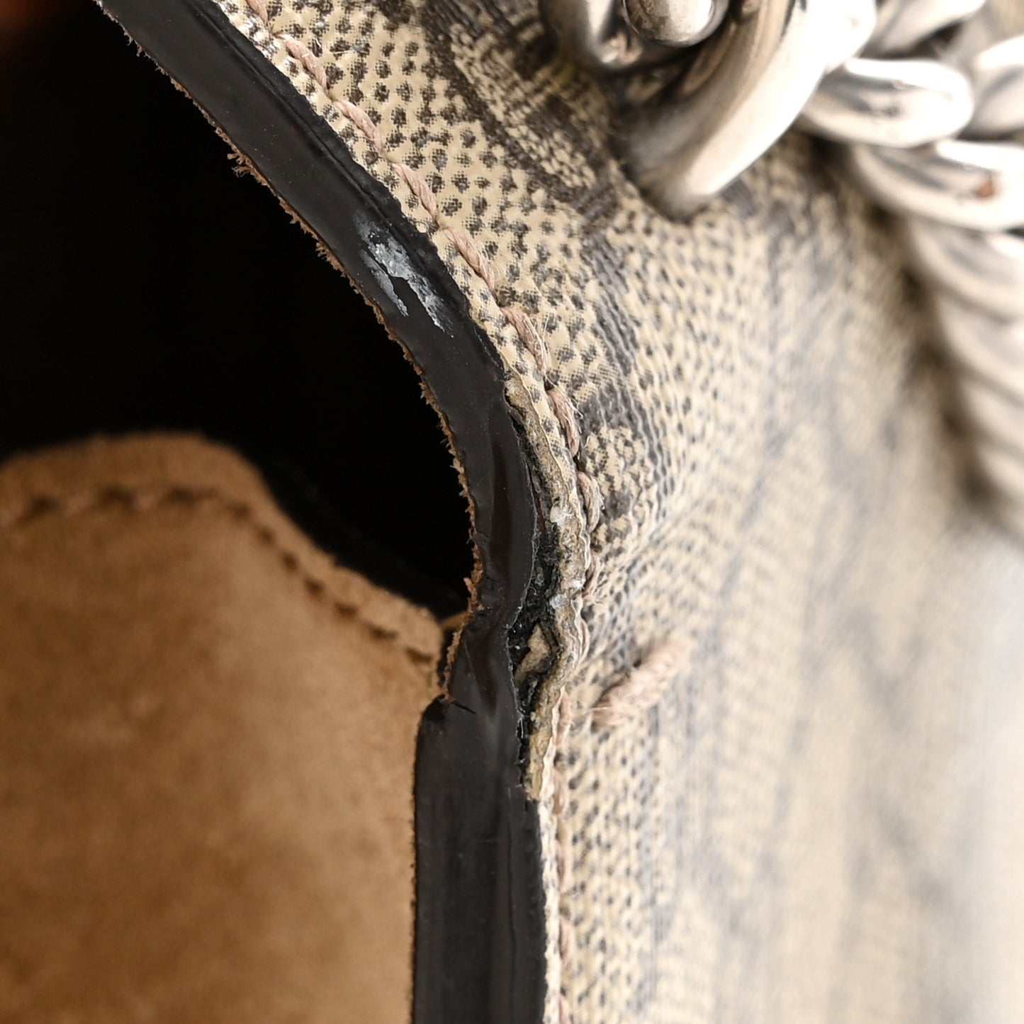 GG Supreme Monogram Suede Crystal Small Dionysus Shoulder Bag Beige Ebony Taupe