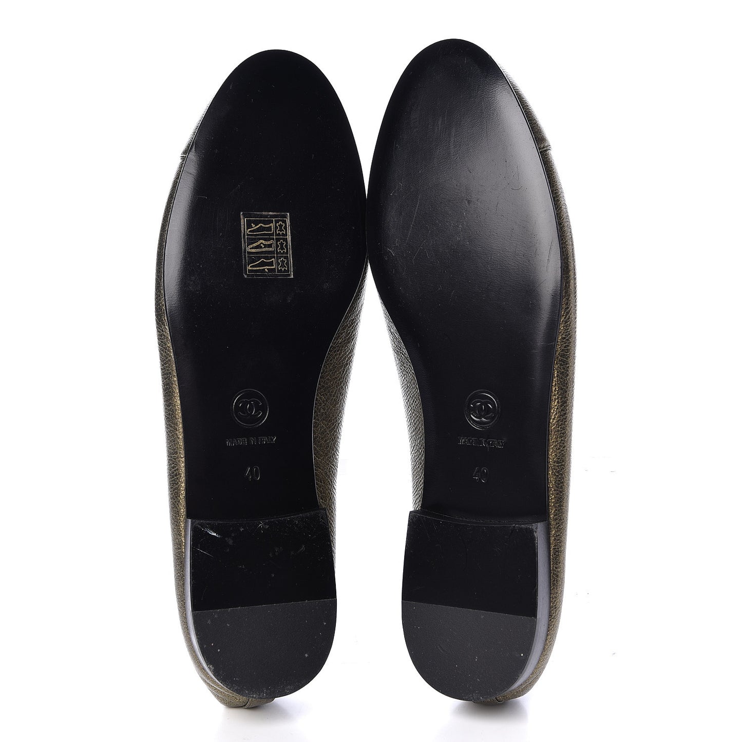 Metallic Calfskin Cap Toe CC Ballerina Flats 40 Gold