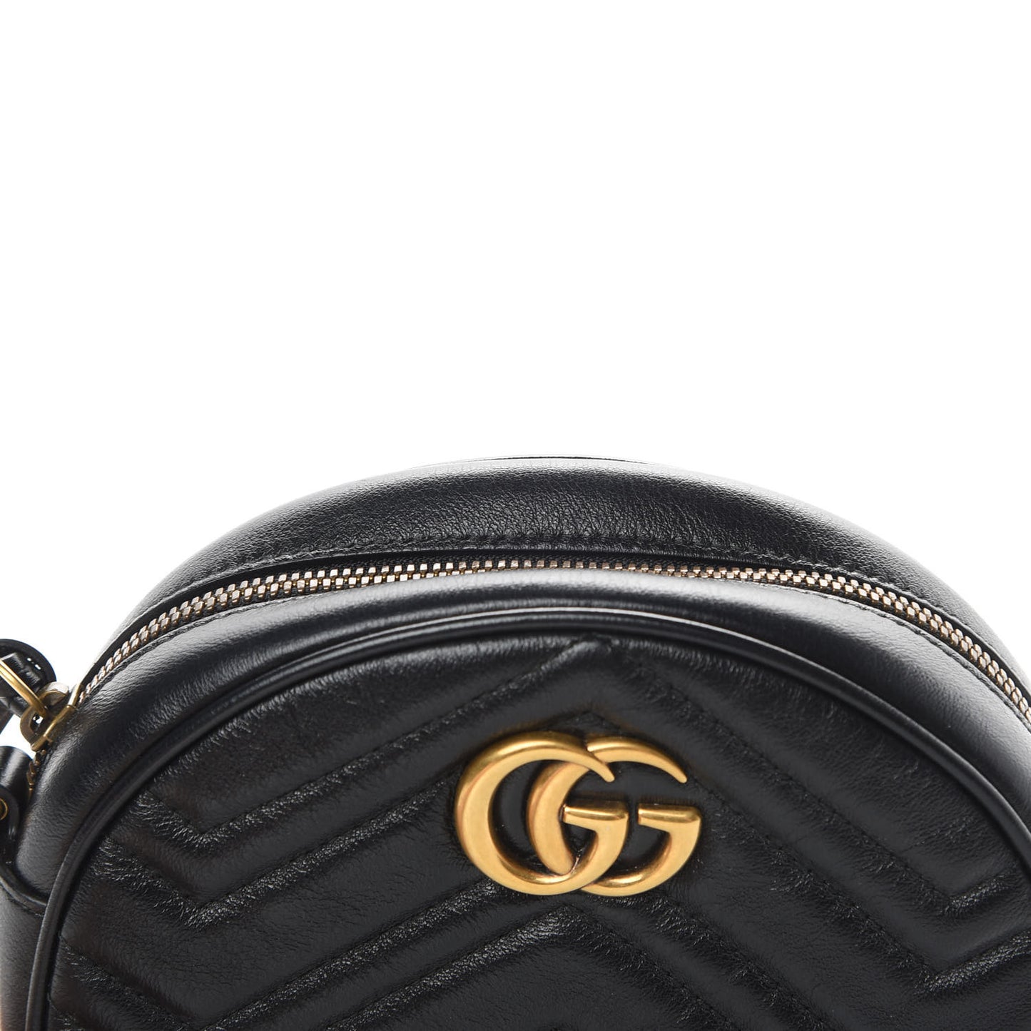 Azalea Calfskin Matelasse Heart Mini GG Marmont Round Shoulder Bag Black