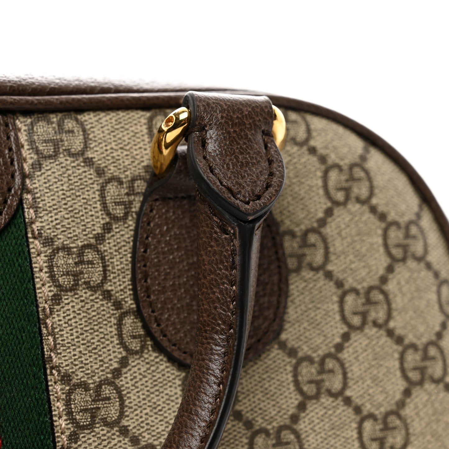 GG Supreme Monogram Textured Dollar Calfskin Web Medium Ophidia Top Handle Bowler Bag Beige Ebony New Acero