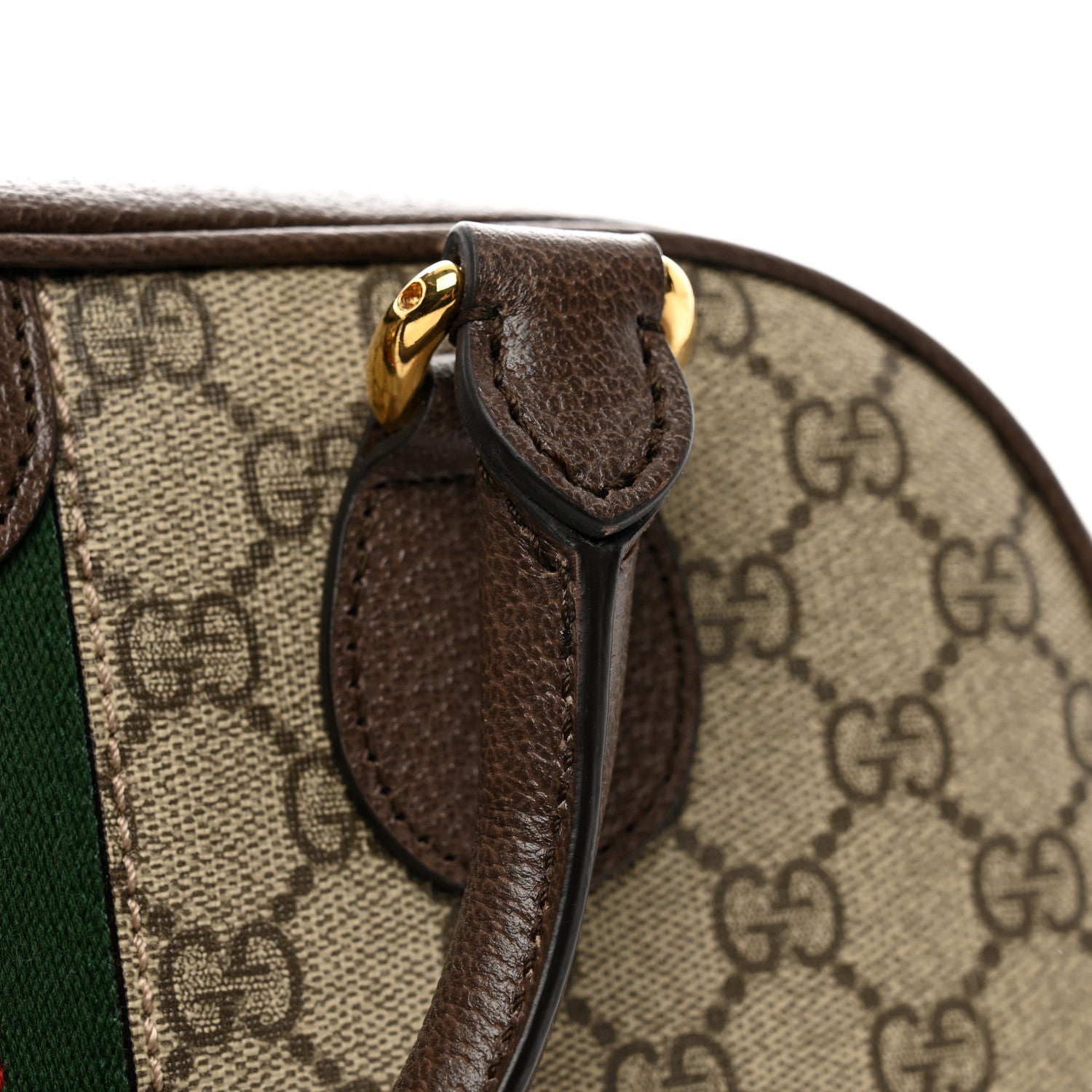 Gucci GG Supreme Monogram Textured Dollar Calfskin Web Medium Ophidia Top Handle Bowler Bag Beige Ebony New Acero 10 of 10