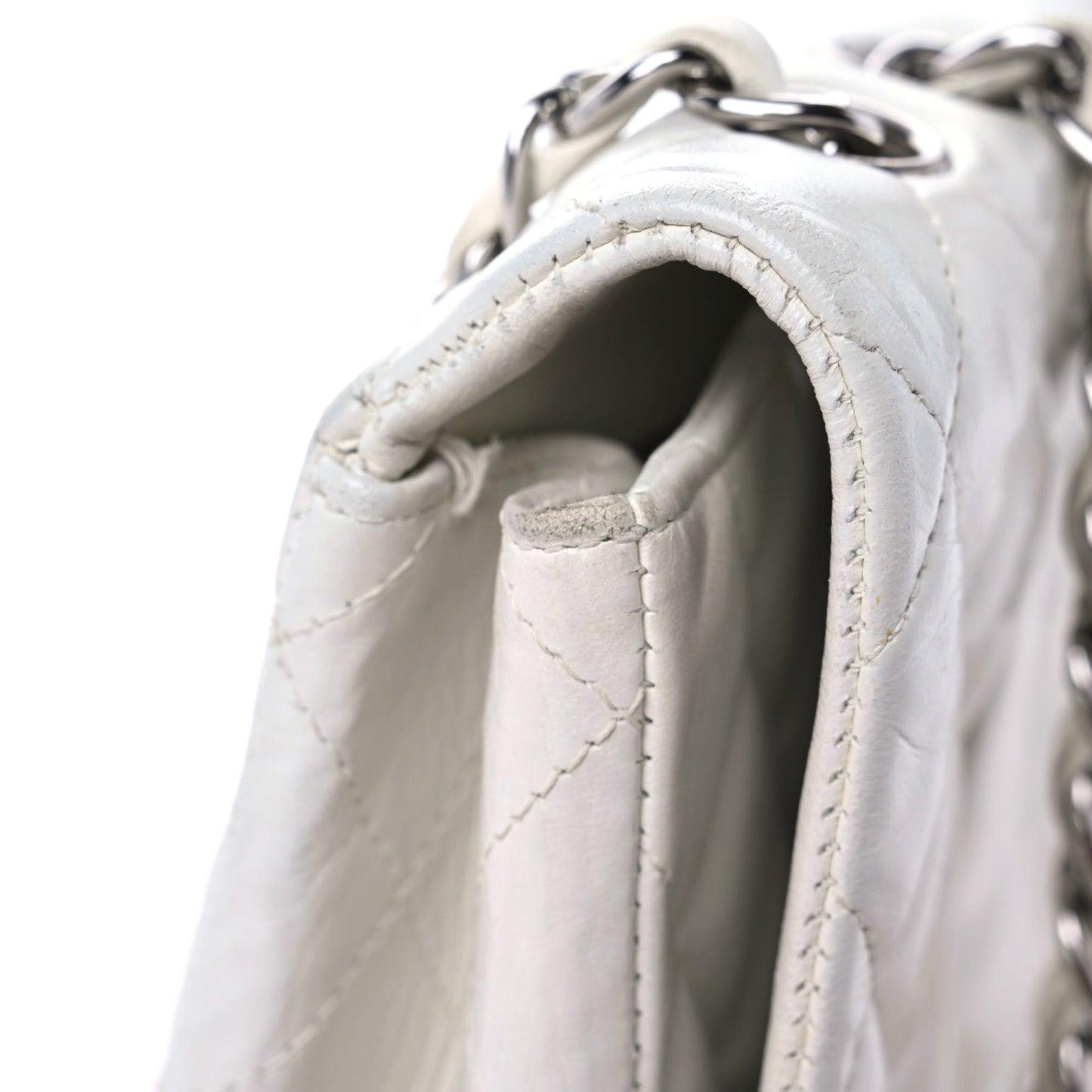 Lambskin Quilted Jumbo Single Flap White