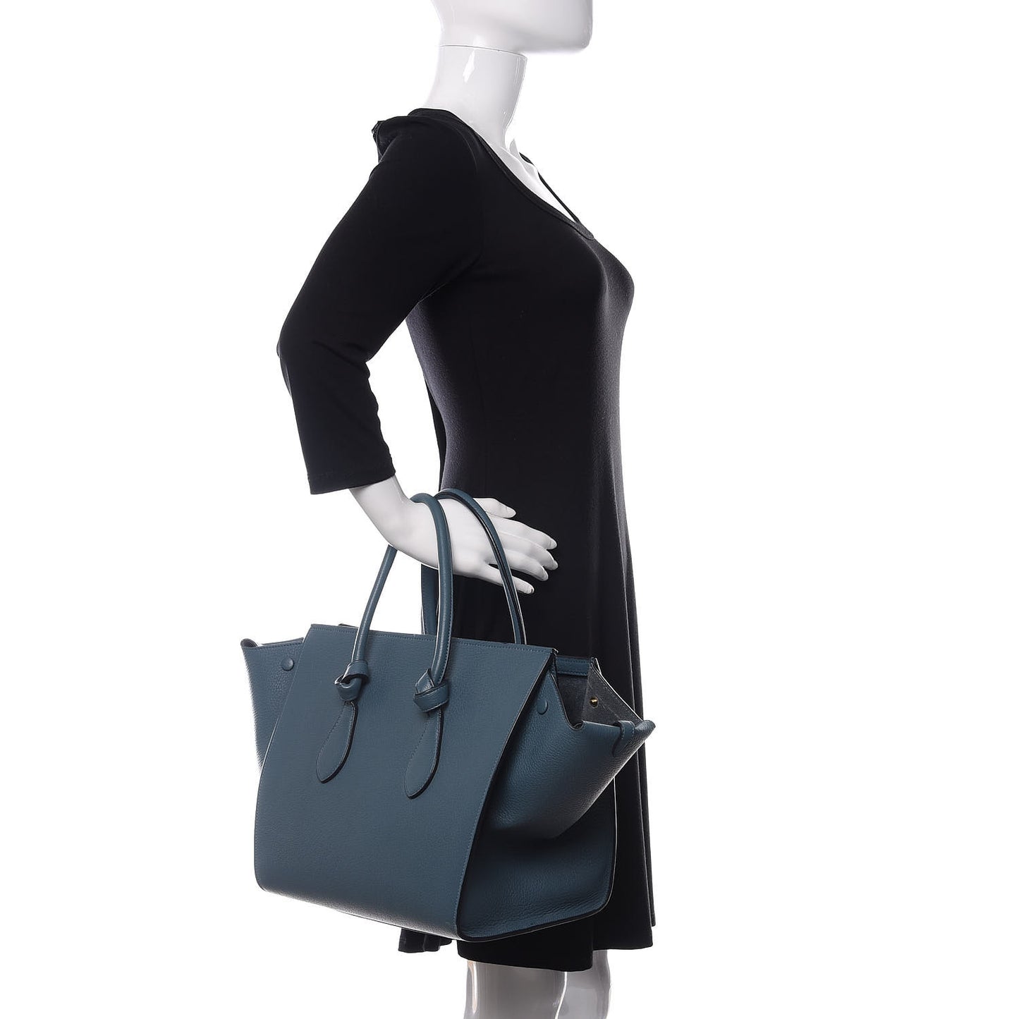 Crisped Calfskin Small Tie Knot Tote Slate Blue