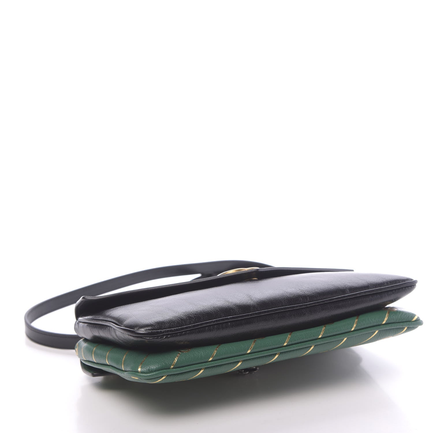 Gucci Calfskin Diagonal GG Medium Thiara Double Envelope Shoulder Bag Emerald Green Black 5 of 12