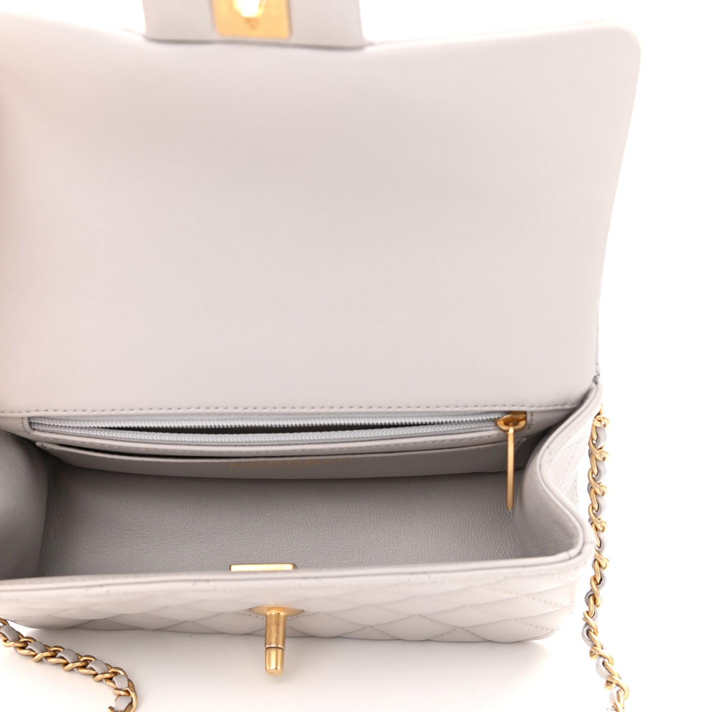 Lambskin Quilted Mini Top Handle Rectangular Flap Grey