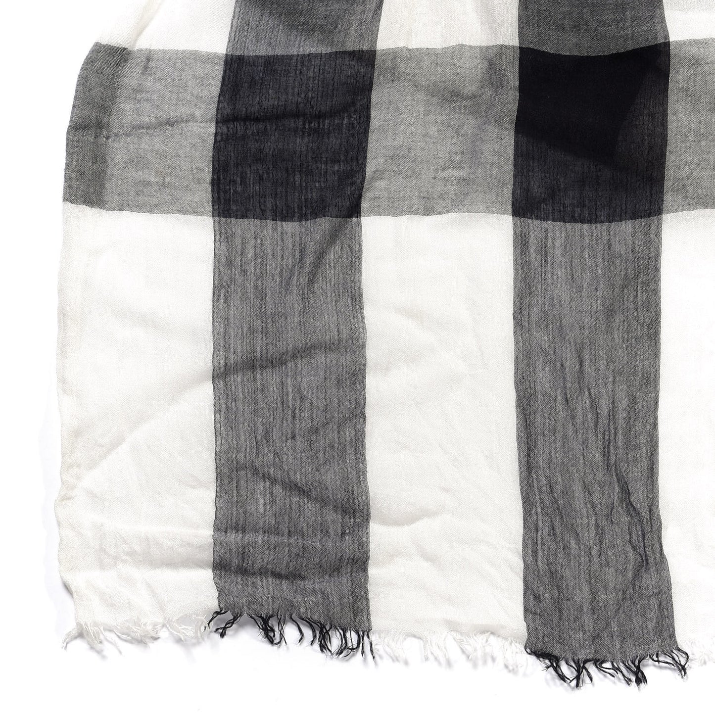 Wool Silk Gauze Giant Check Lightweight Scarf White