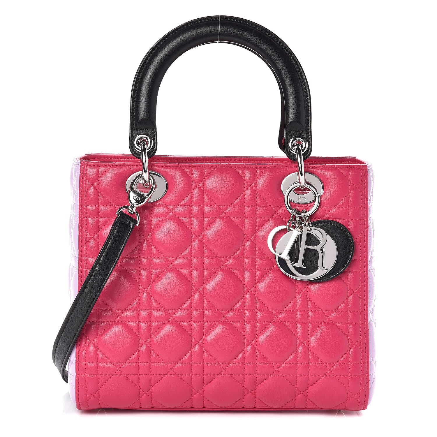 Christian Dior Lambskin Cannage Medium Tri-Color Lady Dior Fuchsia Anemone Black 1 of 8