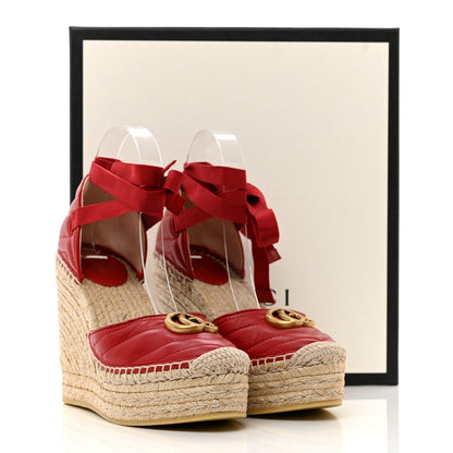 Gucci Nappa Matelasse GG Marmont Ankle Wrap Platform 35/120mm Espadrille Wedges 38 Hibiscus Red 8 of 8
