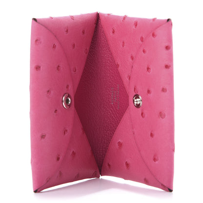 Hermes Ostrich Calvi Card Case Rose Tyrien 5 of 9
