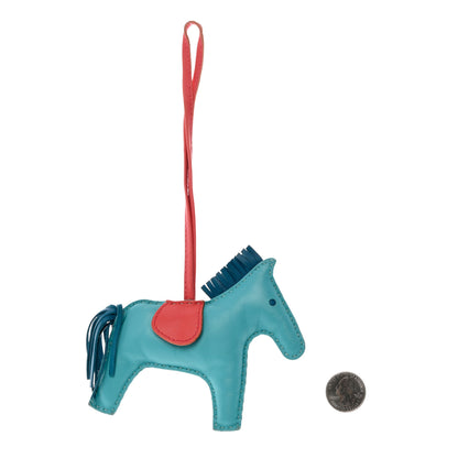 Hermes Milo Lambskin Grigri Rodeo Horse Bag Charm MM Lagon Bleu Izmir Bougainvillea 2 of 5
