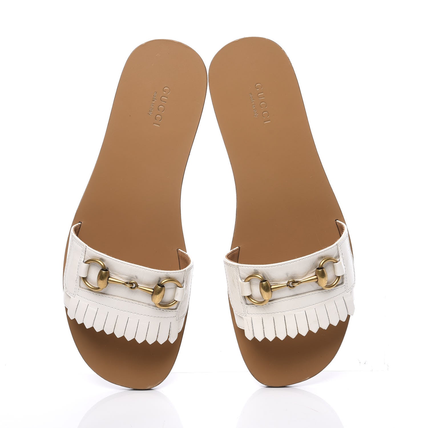 Gucci Malaga Kid Fringe Horsebit Slide Sandals 39.5 White 5 of 11