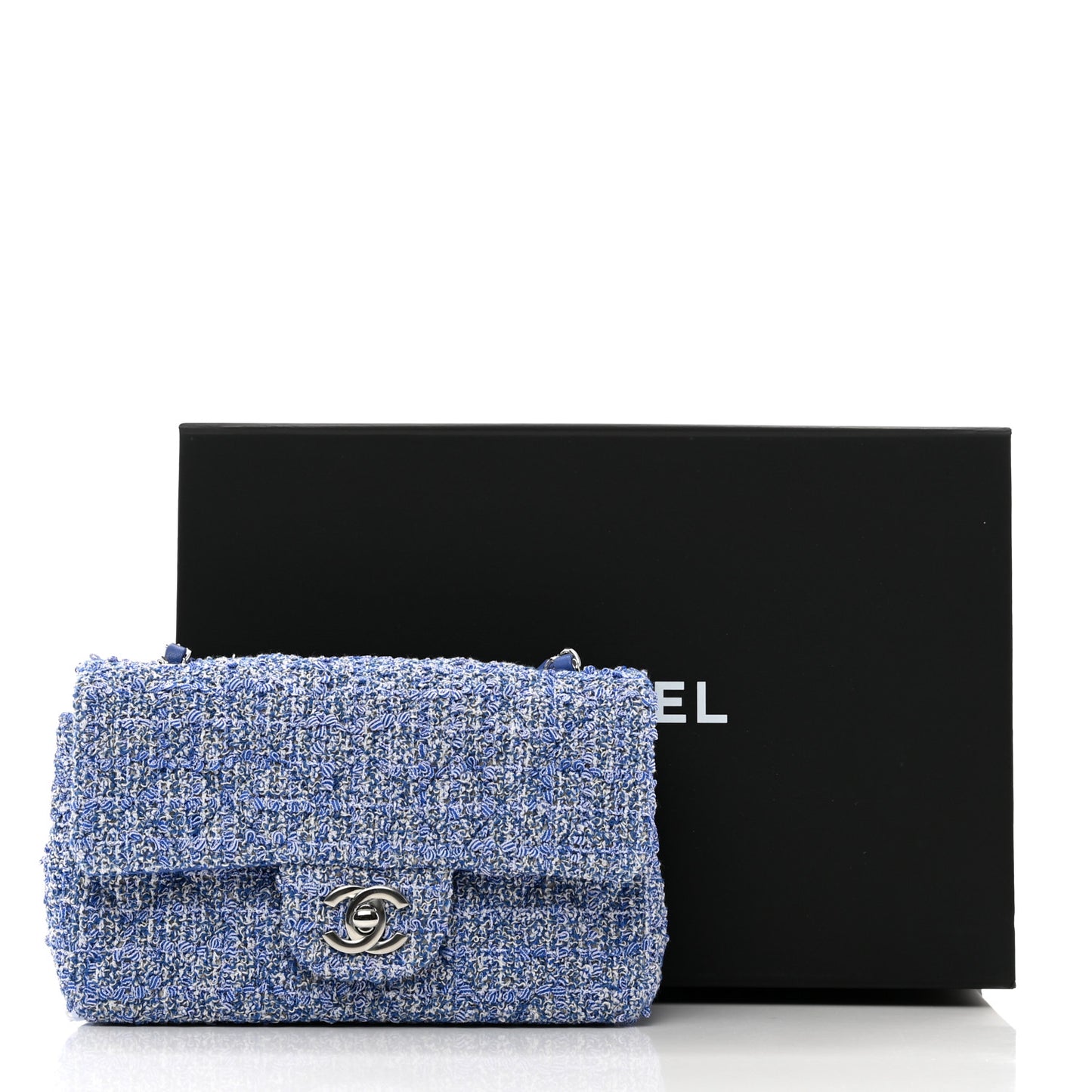 Tweed Quilted Mini Rectangular Flap Blue White
