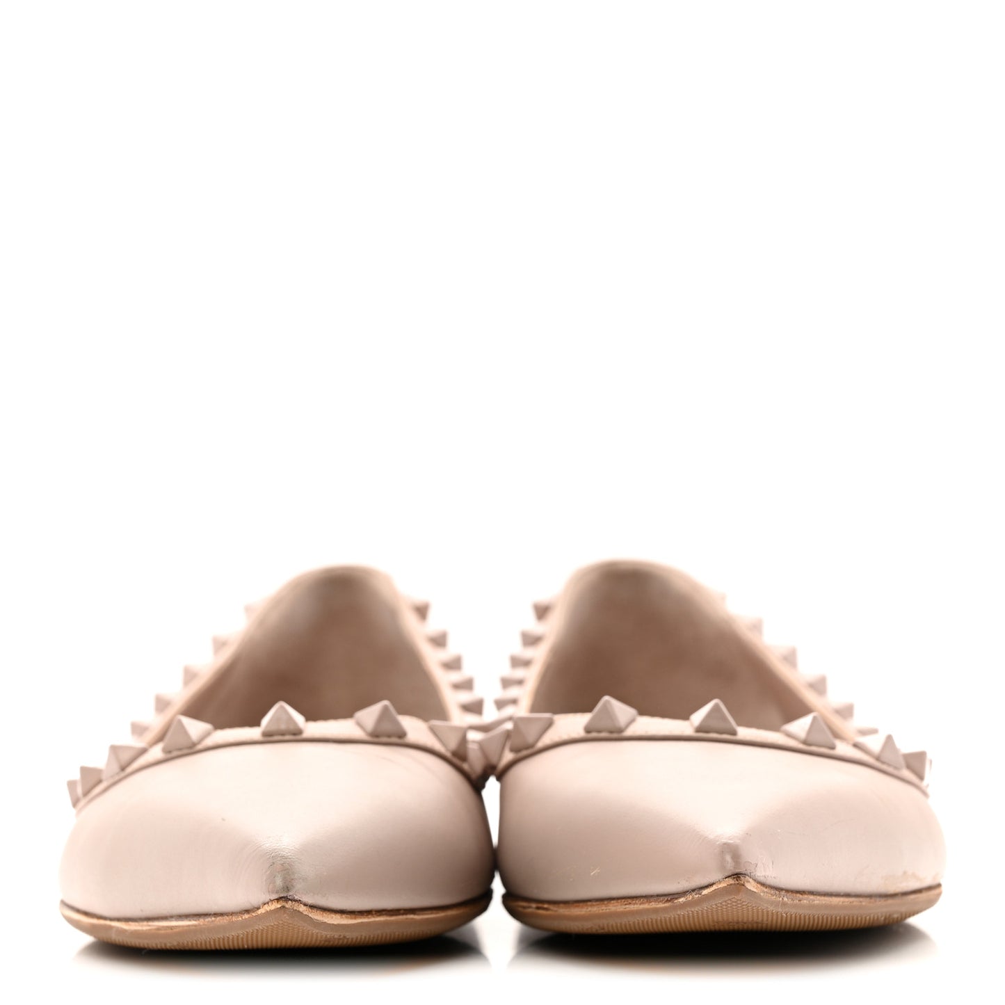 Calfskin Lacquered Monochrome Rockstud Ballerina Flats 38 Poudre