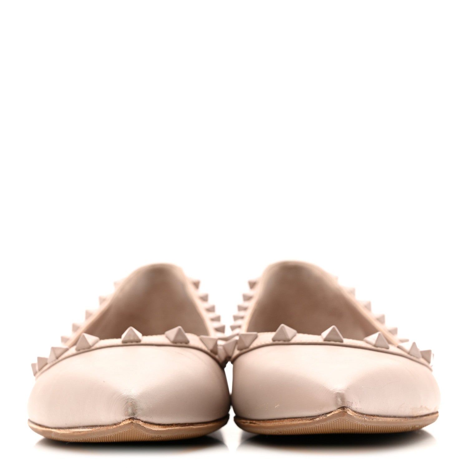 Valentino Garavani Calfskin Lacquered Monochrome Rockstud Ballerina Flats 38 Poudre 6 of 26