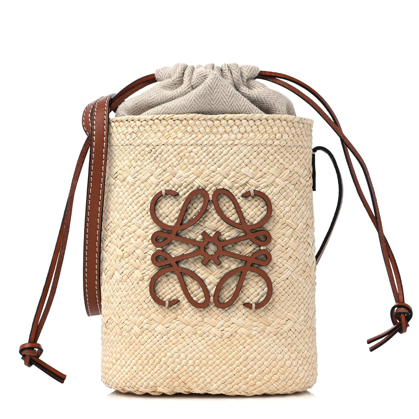 Calfskin Raffia Paulas Ibiza Square Bucket Bag Natural Tan
