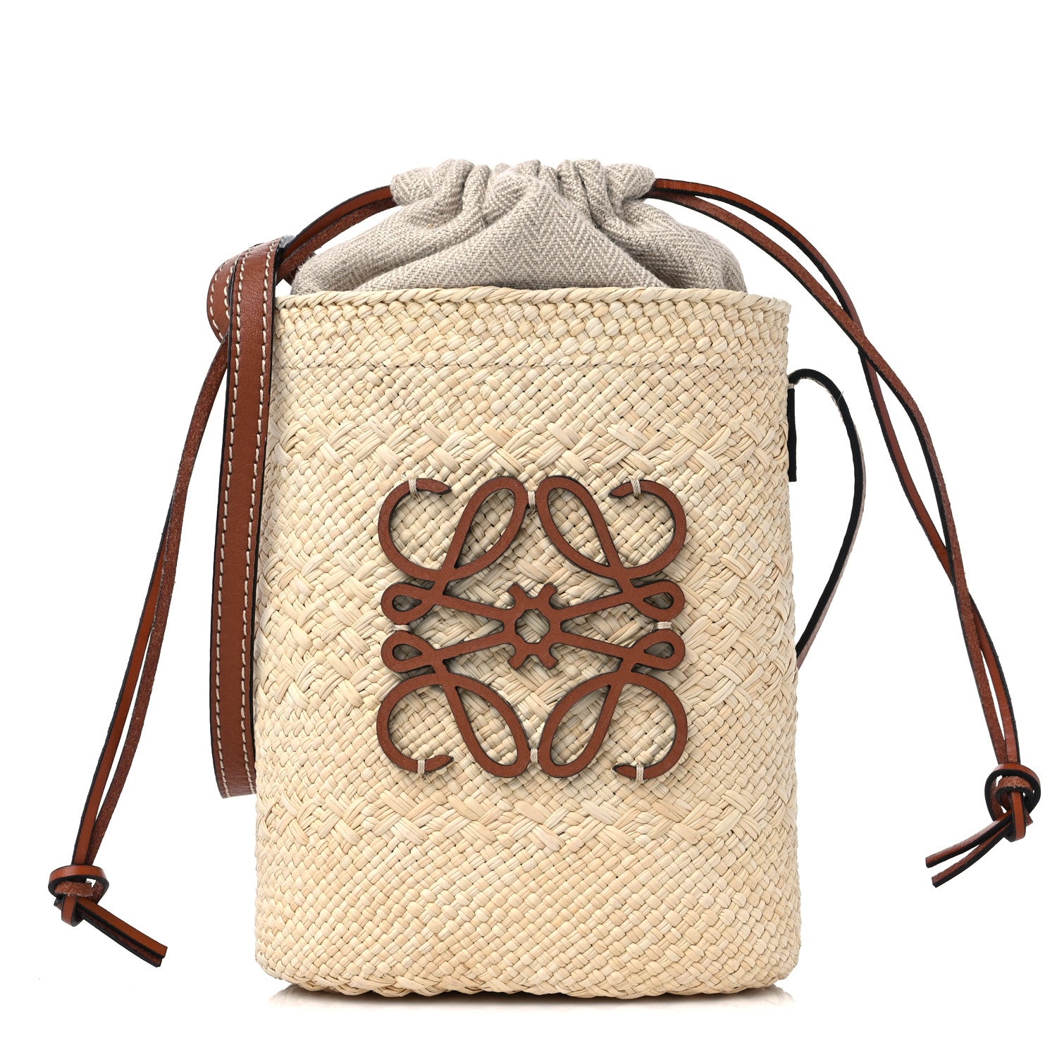 Loewe Calfskin Raffia Paulas Ibiza Square Bucket Bag Natural Tan 1 of 10